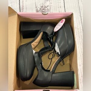 *NIB* POP Black Platform Chunky Heels Size 9.5 Festival Club Goth Biker Punk NEW